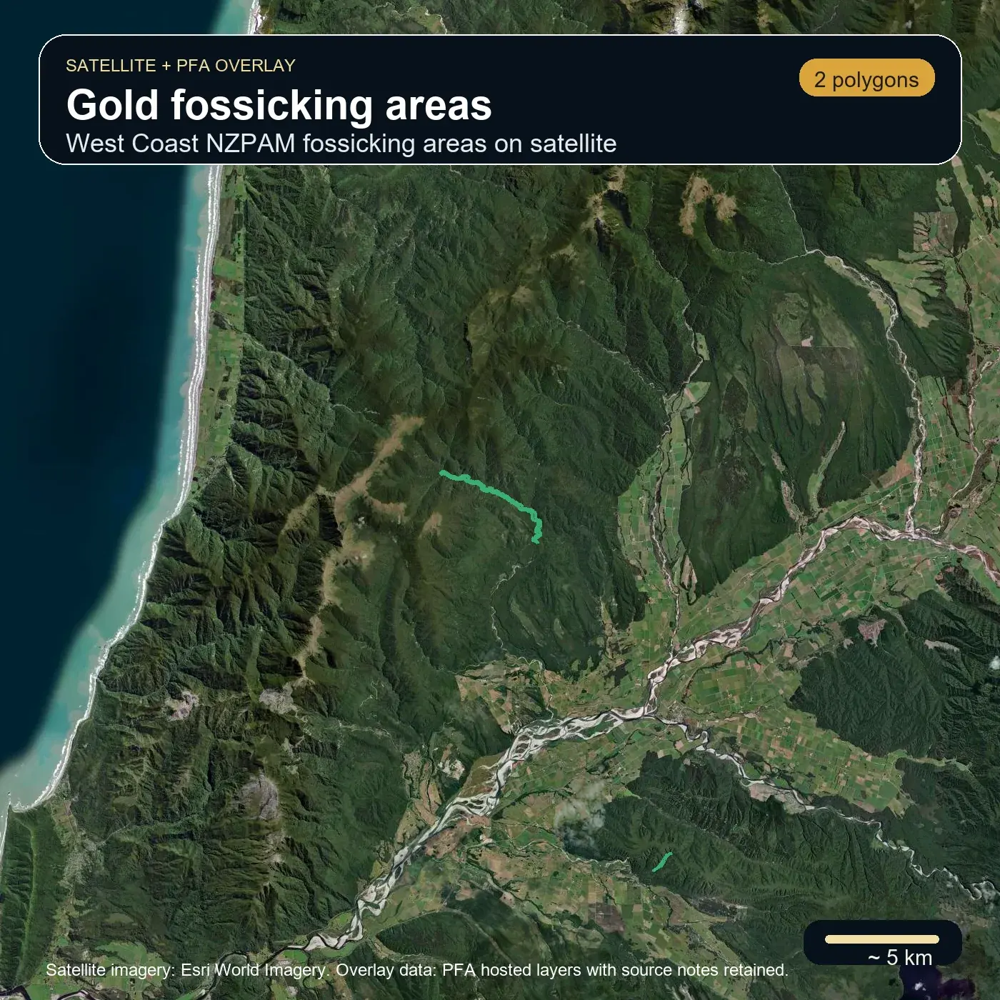 Fossicking, permits, and GNS context PFA overlay screenshot